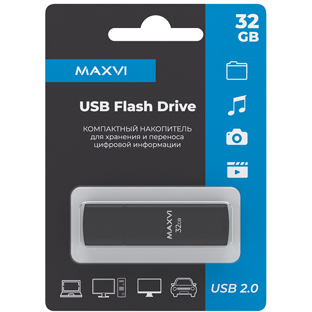 USB Flash накопитель 32Gb MAXVI MP2 Black - FD32GBUSB20C10MP2 - фото 4