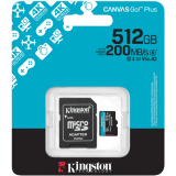 Карта памяти 512Gb MicroSD Kingston Canvas Go! Plus + SD адаптер (SDCG4/512GB)