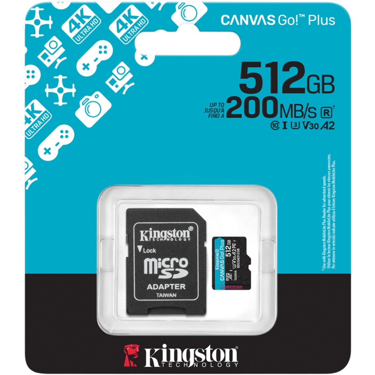 Карта памяти 512Gb MicroSD Kingston Canvas Go! Plus + SD адаптер (SDCG4/512GB) - фото 3