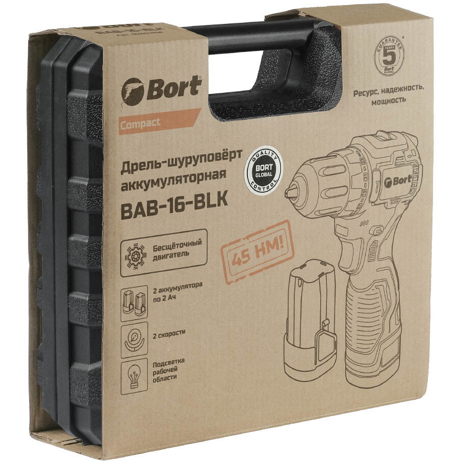Дрель-шуруповёрт Bort BAB-16-BLK - 93414868 - фото 8