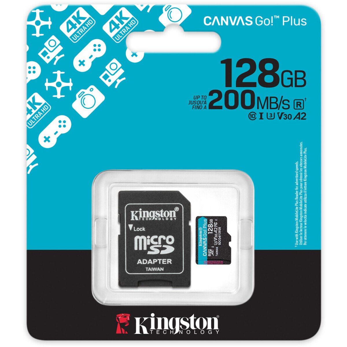 Карта памяти 128Gb MicroSD Kingston Canvas Go! Plus + SD адаптер (SDCG4/128GB) - фото 3