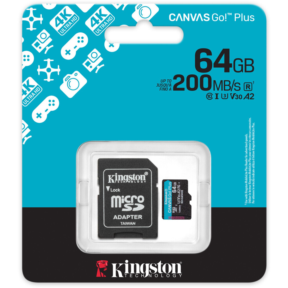 Карта памяти 64Gb MicroSD Kingston Canvas Go! Plus + SD адаптер (SDCG4/64GB) - фото 3