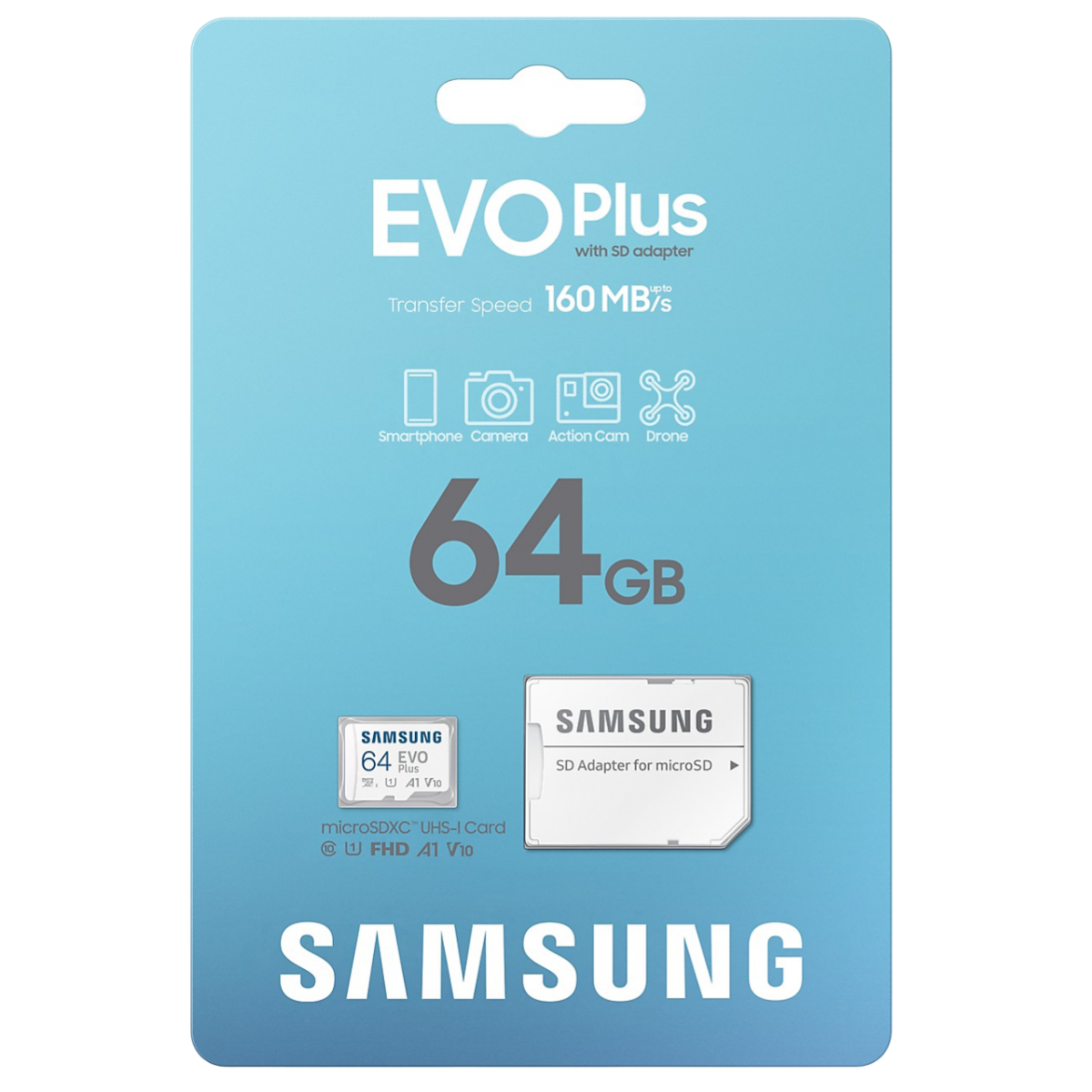 Карта памяти 64Gb MicroSD Samsung EVO Plus + SD адаптер (MB-MC64SA) - фото 3