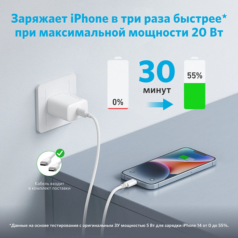 Сетевое зарядное устройство Anker 312 20W White (B2347) + USB-C Cable - B2347G21 - фото 3