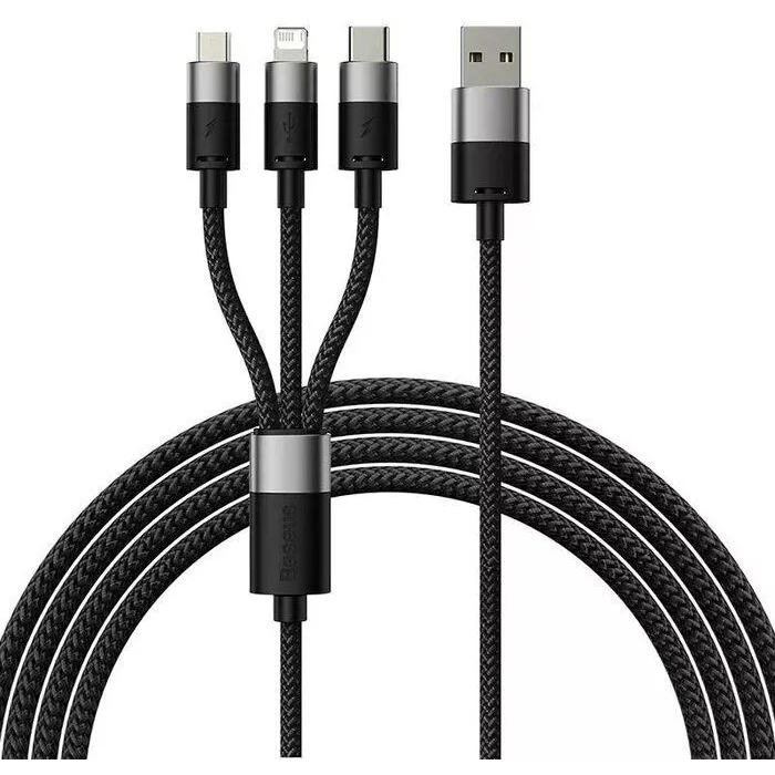 Кабель USB - microUSB/USB Type-C/Lightning, 1.2м, Baseus CAXS000001