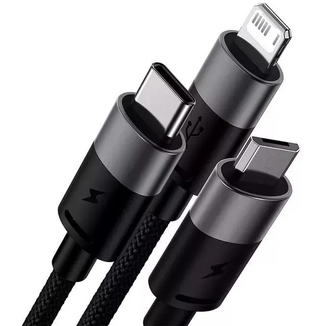 Кабель USB - microUSB/USB Type-C/Lightning, 1.2м, Baseus CAXS000001 - фото 2