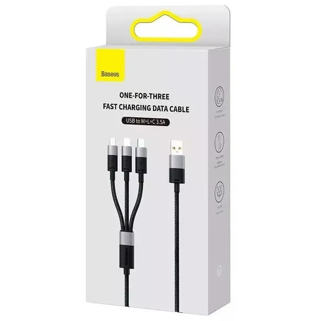 Кабель USB - microUSB/USB Type-C/Lightning, 1.2м, Baseus CAXS000001 - фото 5