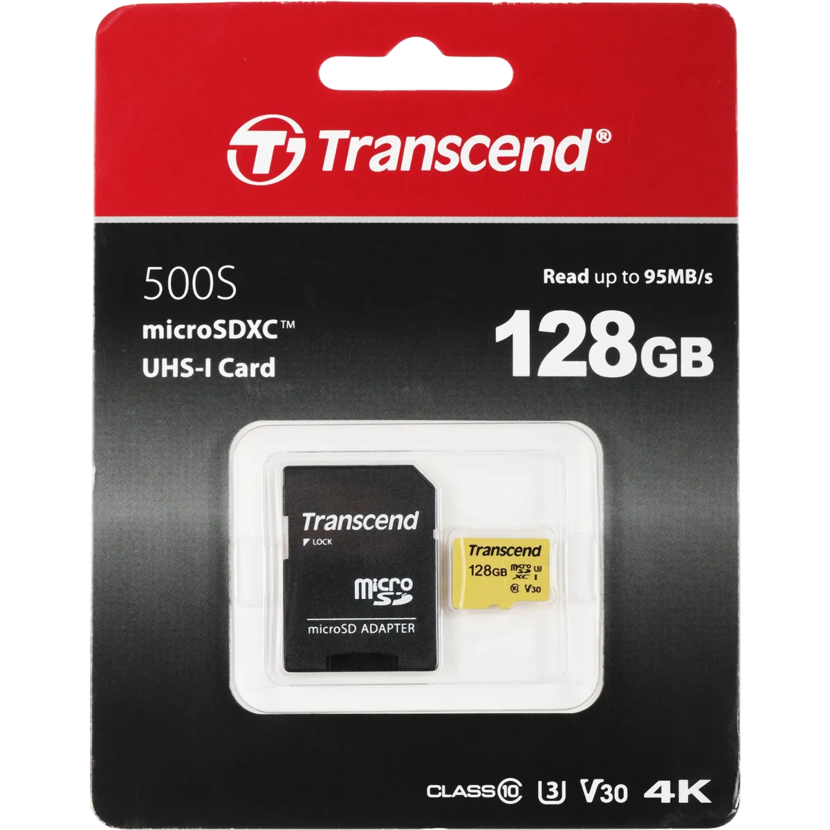 Карта памяти 128Gb MicroSD Transcend 500S + SD адаптер  (TS128GUSD500S) - фото 2