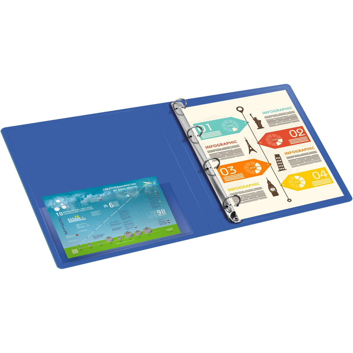 Папка на 4-х кольцах Бюрократ 0827/4RBLU - -0827/4RBLU - фото 4