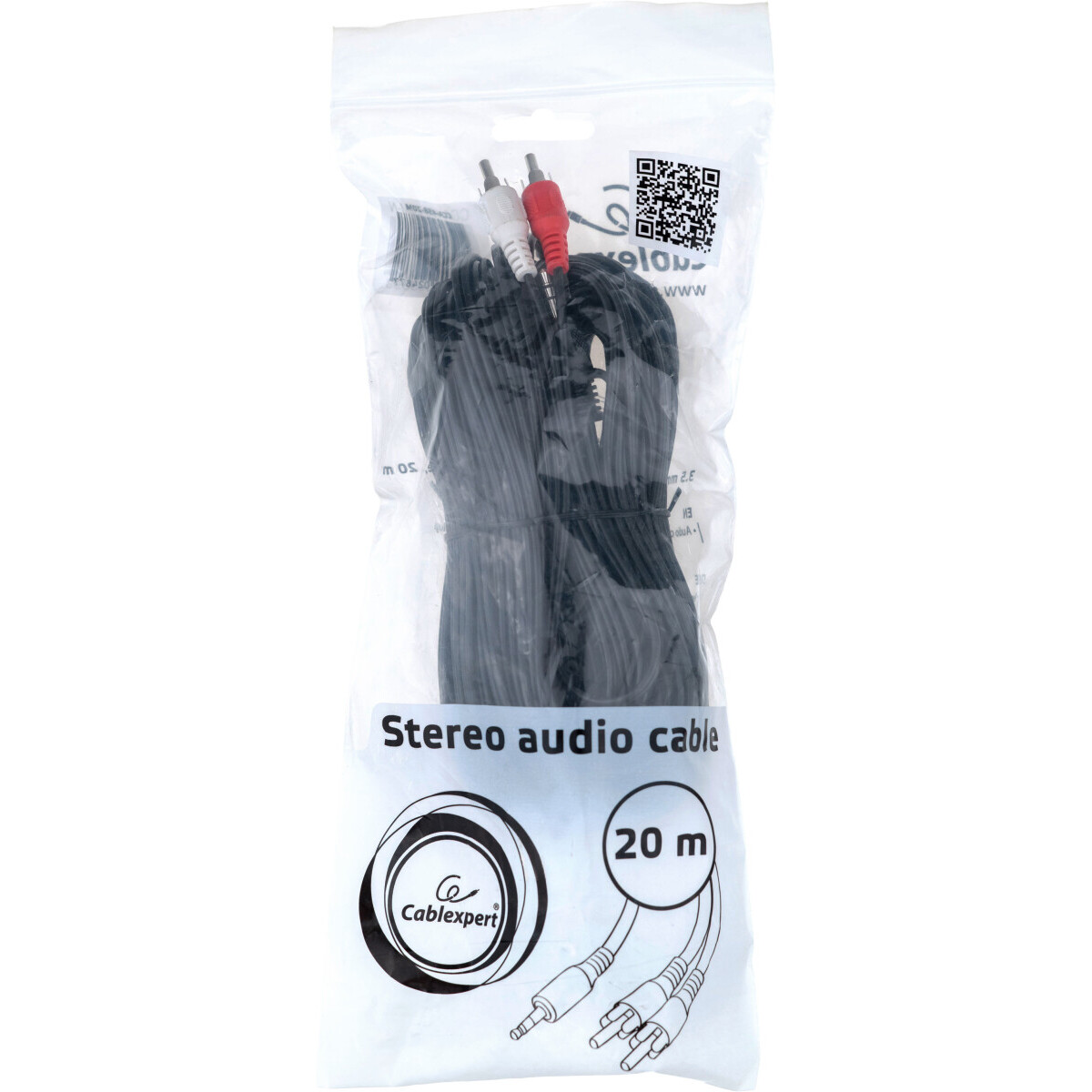 Кабель 3.5 Jack (M) - 2x RCA (M), 20м, Cablexpert CCA-458-20M-N - фото 3
