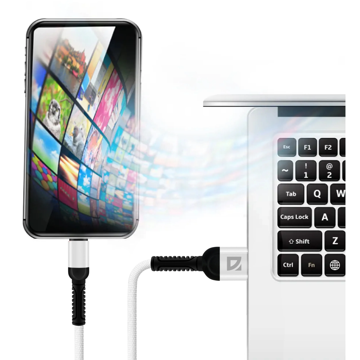 Кабель USB - USB Type-C, 1м, Defender F167 White - 87103WHI - фото 3