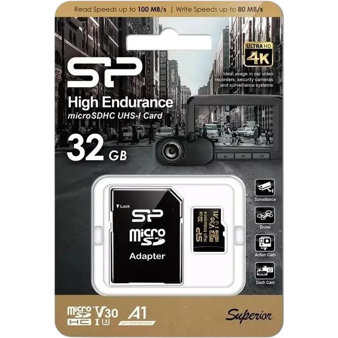 Карта памяти 32GB MicroSD Silicon Power Golden High Endurance + SD адаптер (SP032GBSTHDV3V1HSP) - фото 2