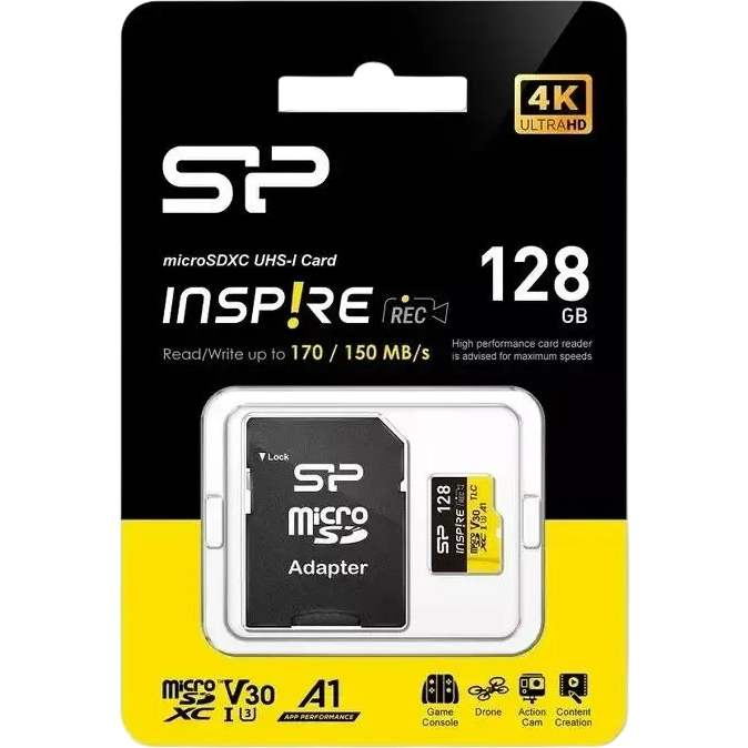 Карта памяти 128Gb MicroSD Silicon Power Inspire + SD адаптер (SP128GBSTXLV3V1NSP) - фото 3