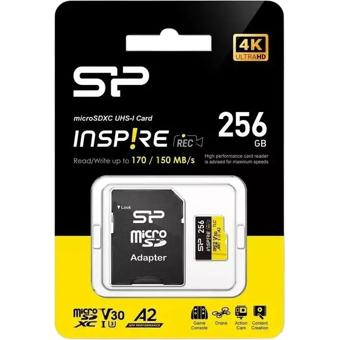 Карта памяти 256Gb MicroSD Silicon Power Inspire + SD адаптер (SP256GBSTXLA2V1NSP) - фото 3