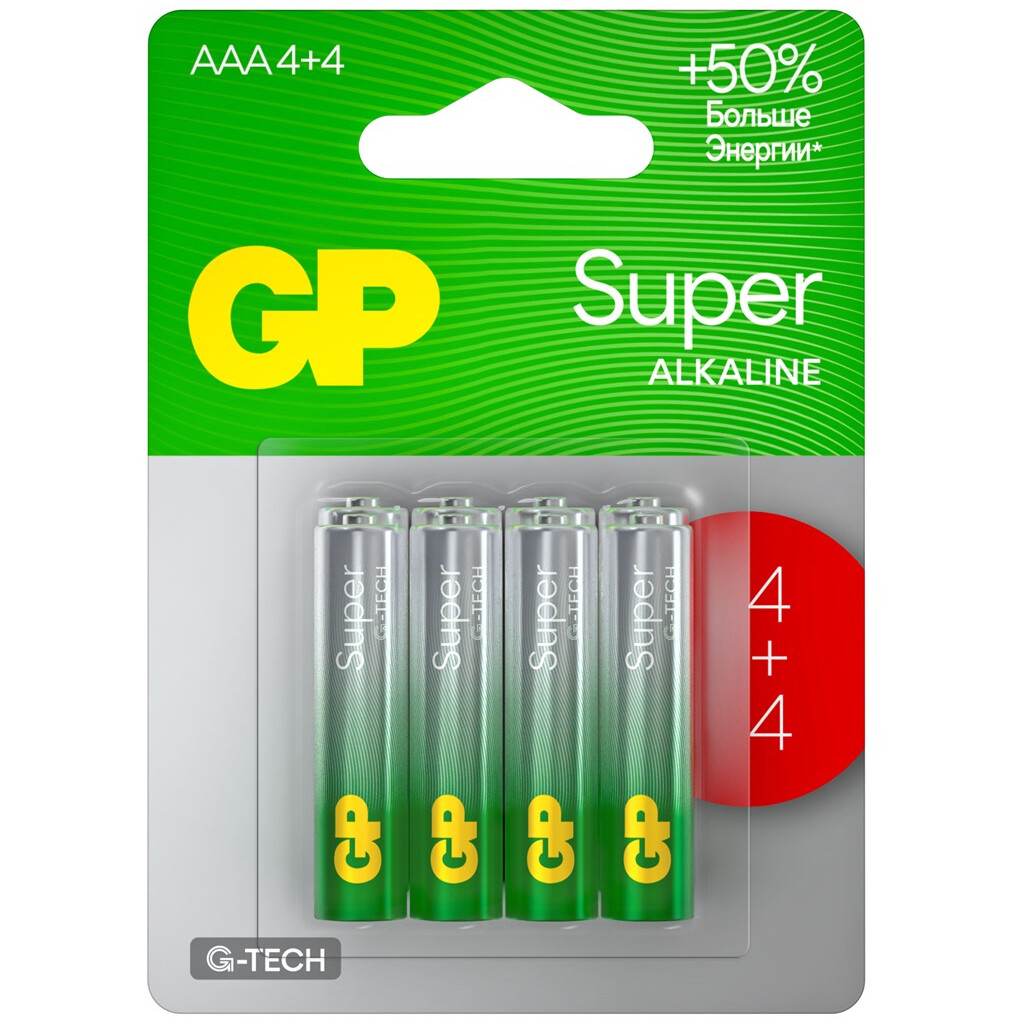 Батарейка GP G-Tech Super Alkaline (AAA, 8 шт.) (24AA214/4-2CRSBC8) - 4891199222672