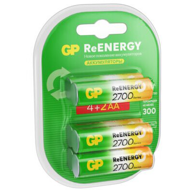 Аккумулятор GP ReEnergy (AA, 2600mAh, 6 шт.) (270AAHC4/2RGY-2CRCB6) - 4891199232244 - фото 2