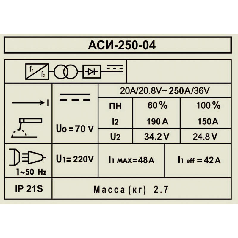 Сварочный аппарат ДИОЛД АСИ-250-04 - 30012280 - фото 2