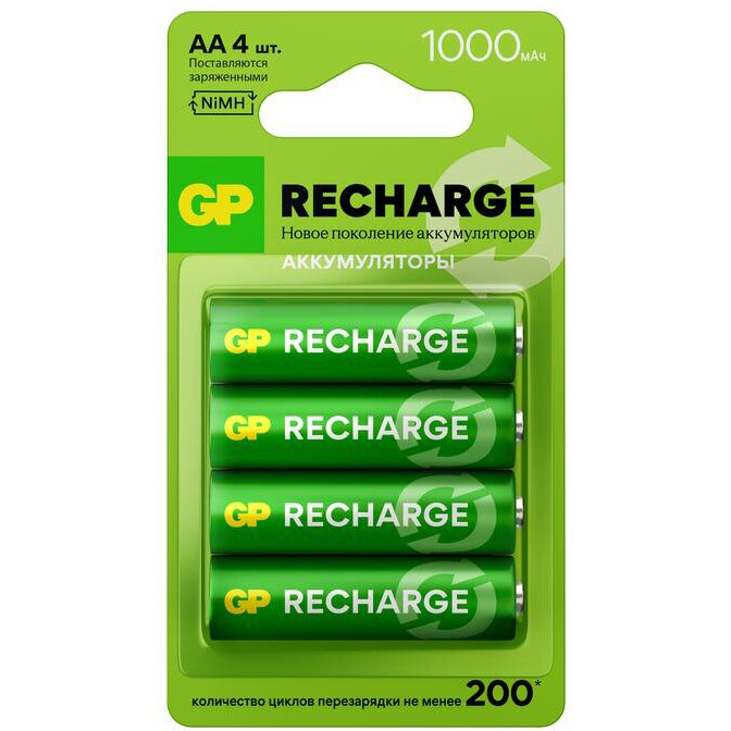 Аккумулятор GP Recharge (AA, 1000mAh, 4 шт.) (100AAHCV-2CRSBC4) - 4891199233289