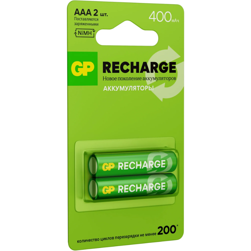 Аккумулятор GP Recharge (AAA, 400mAh, 2 шт.) (40AAAHCV-2CRSBC2) - 4891199233296 - фото 2