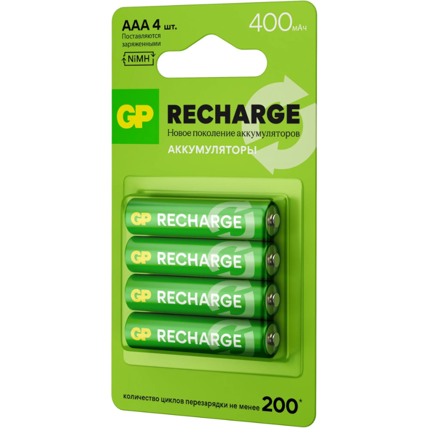 Аккумулятор GP Recharge (AAA, 400mAh, 4 шт.) (40AAAHCV-2CRSBC4) - 4891199233302 - фото 3