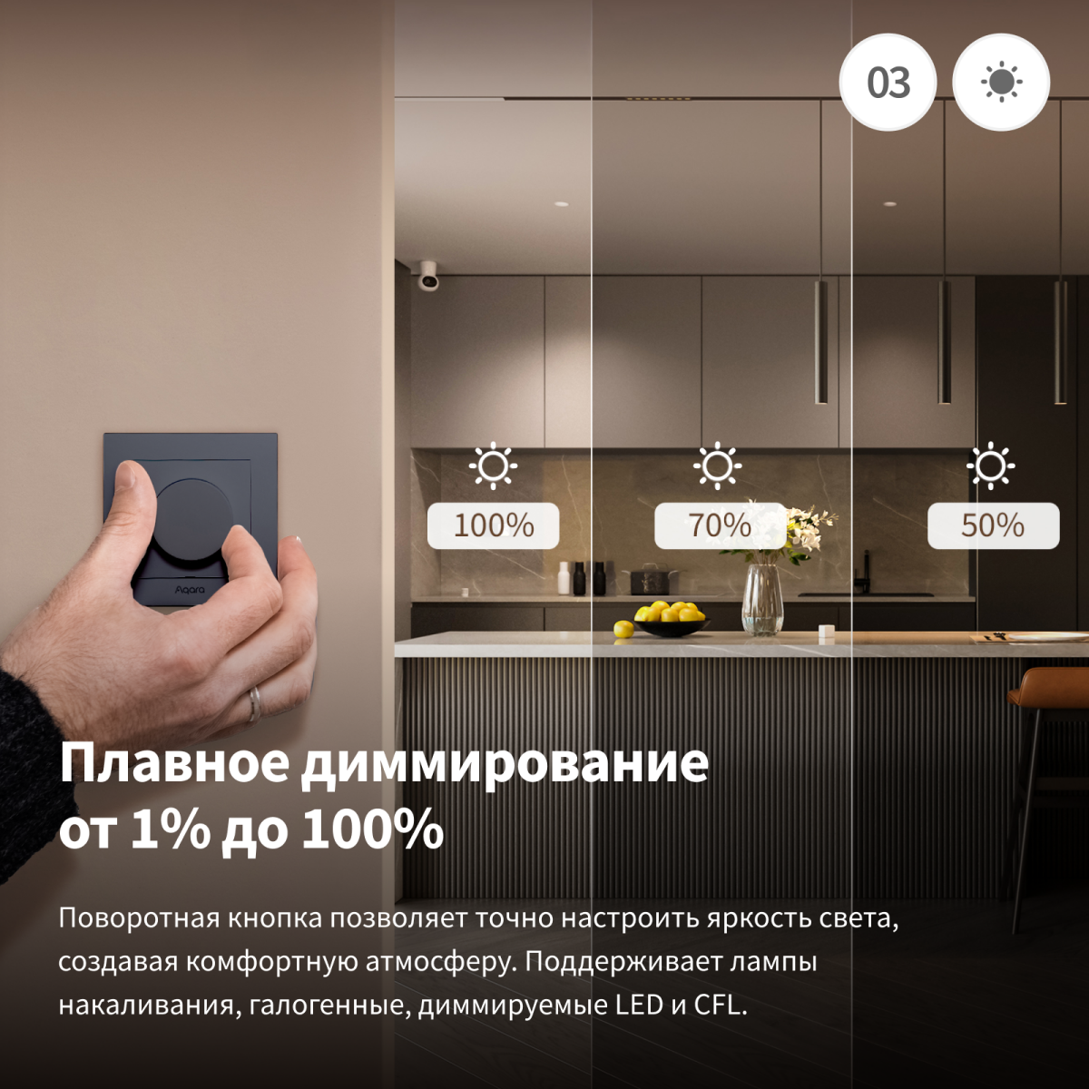 Умный диммер Aqara H2 White - KD-R01D_WH - фото 4