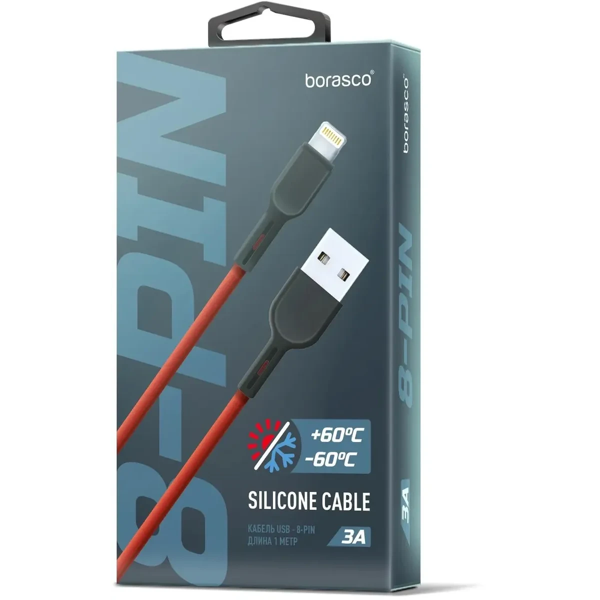 Кабель USB - Lightning, 1м, BoraSCO 38520 Red - фото 2