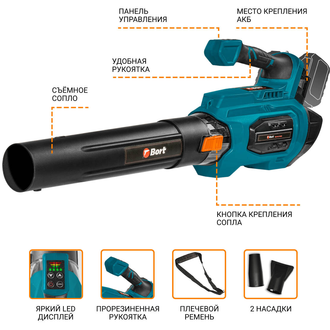 Воздуходувка Bort BSS-40LI Turbo (без АКБ и ЗУ) - 93418576 - фото 8