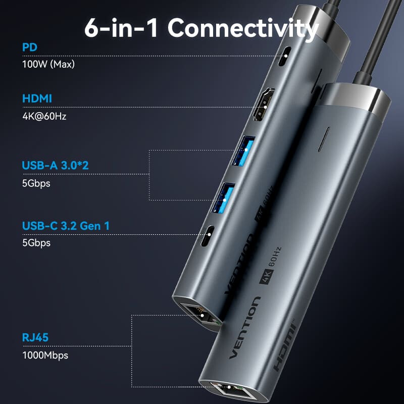 Док-станция Vention 6-в-1 USB-C Docking Station (TGNHB) - фото 4