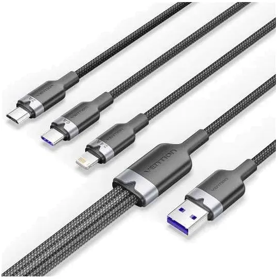 Кабель USB - microUSB/USB Type-C/Lightning, 1.5м, Vention CTRBG
