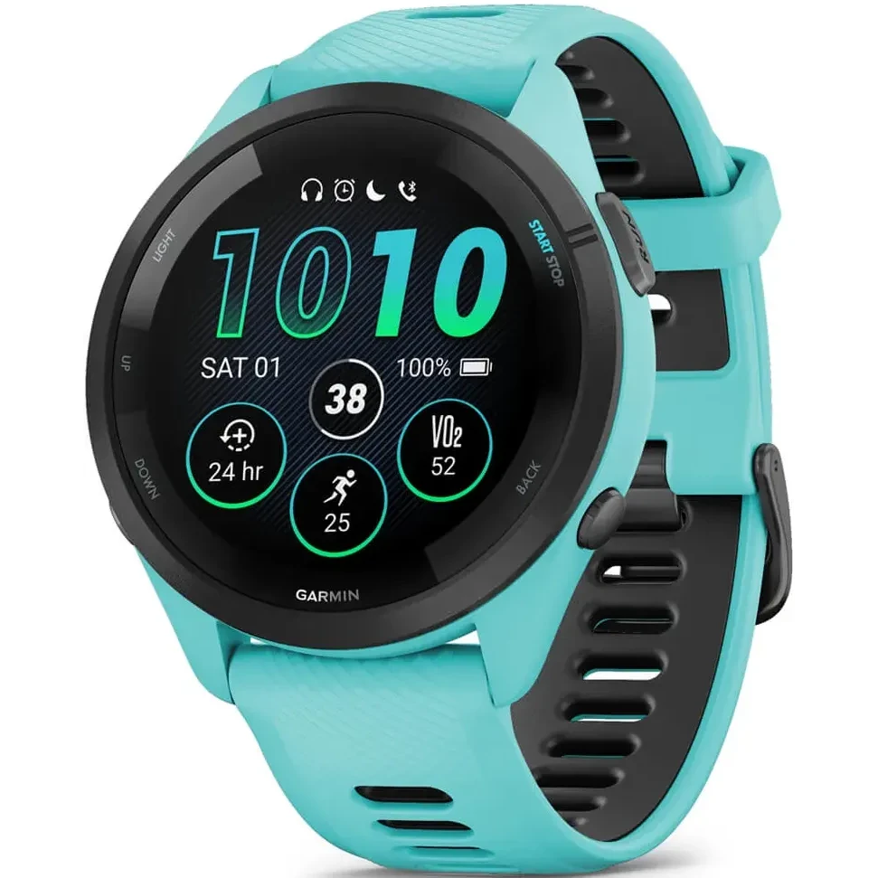 Умные часы Garmin Forerunner 265 Black Bezel with Aqua Case and Aqua/Black Silicone Band - 010-02810-12