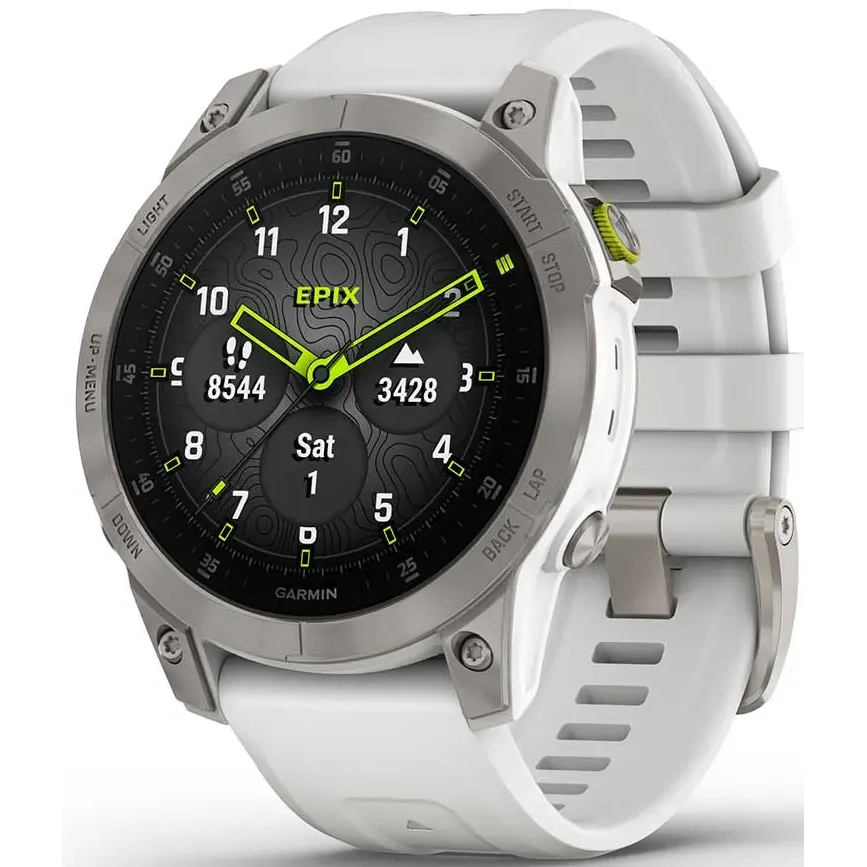 Умные часы Garmin Epix (Gen 2) Sapphire Black Titanium with White Band - 010-02582-21