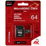 Карта памяти 64Gb MicroSD QUMO + SD адаптер (QM64GMICSDXC10U3BL)