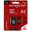 Карта памяти 64Gb MicroSD QUMO + SD адаптер (QM64GMICSDXC10U3BL)