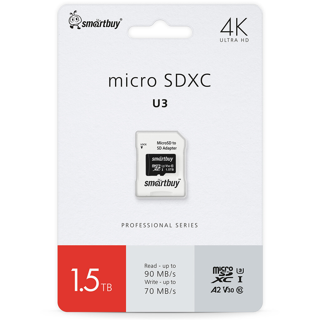 Карта памяти 1.5Tb MicroSD SmartBuy + SD адаптер (SB1T5SDP01)