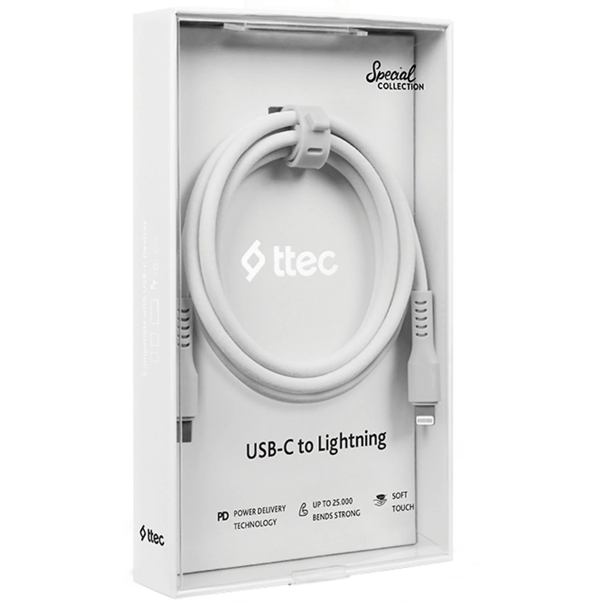 Кабель USB Type-C - Lightning, 1.2м, ttec 2DK60B White - фото 3
