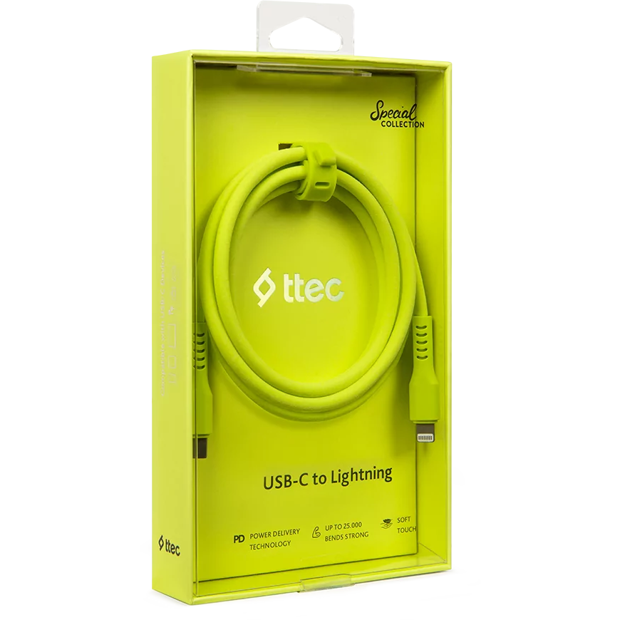 Кабель USB Type-C - Lightning, 1.2м, ttec 2DK60NS Yellow - фото 5