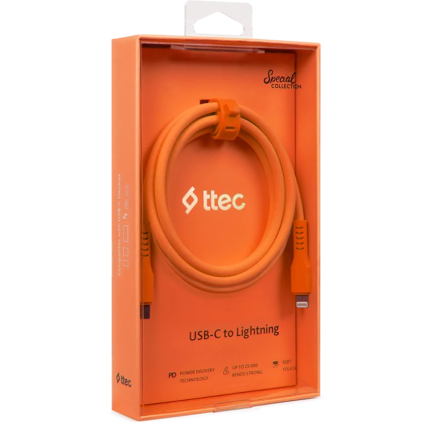 Кабель USB Type-C - Lightning, 1.2м, ttec 2DK60NT Orange - фото 5