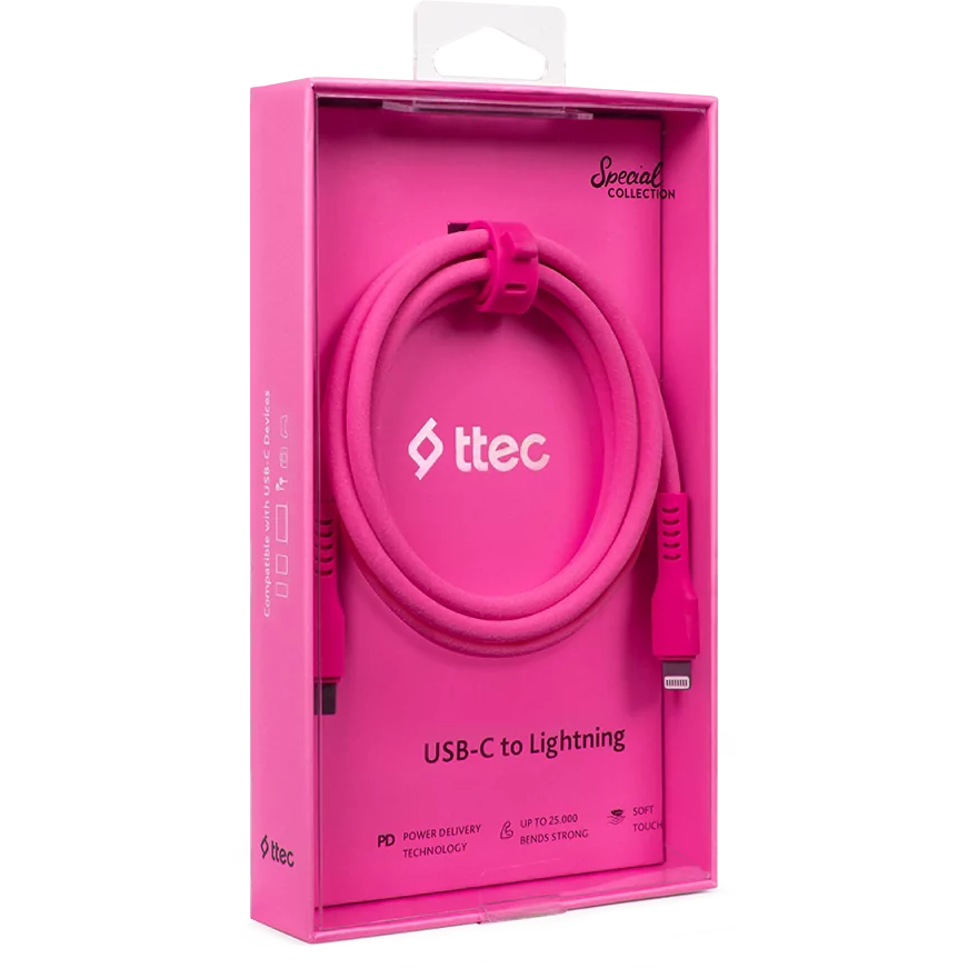 Кабель USB Type-C - Lightning, 1.2м, ttec 2DK60NP Pink - фото 5