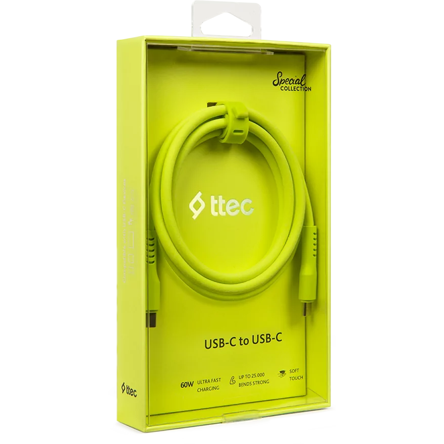 Кабель USB Type-C - USB Type-C, 1.2м, ttec 2DK59NS Yellow - фото 5