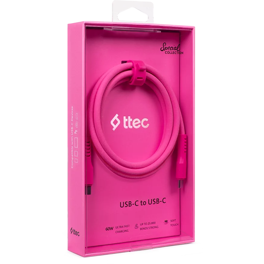 Кабель USB Type-C - USB Type-C, 1.2м, ttec 2DK59NP Pink - фото 5