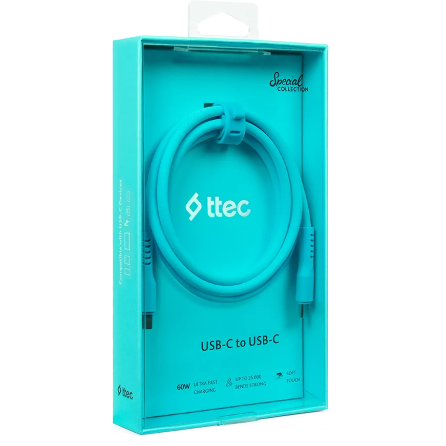 Кабель USB Type-C - USB Type-C, 1.2м, ttec 2DK59NM Blue - фото 5