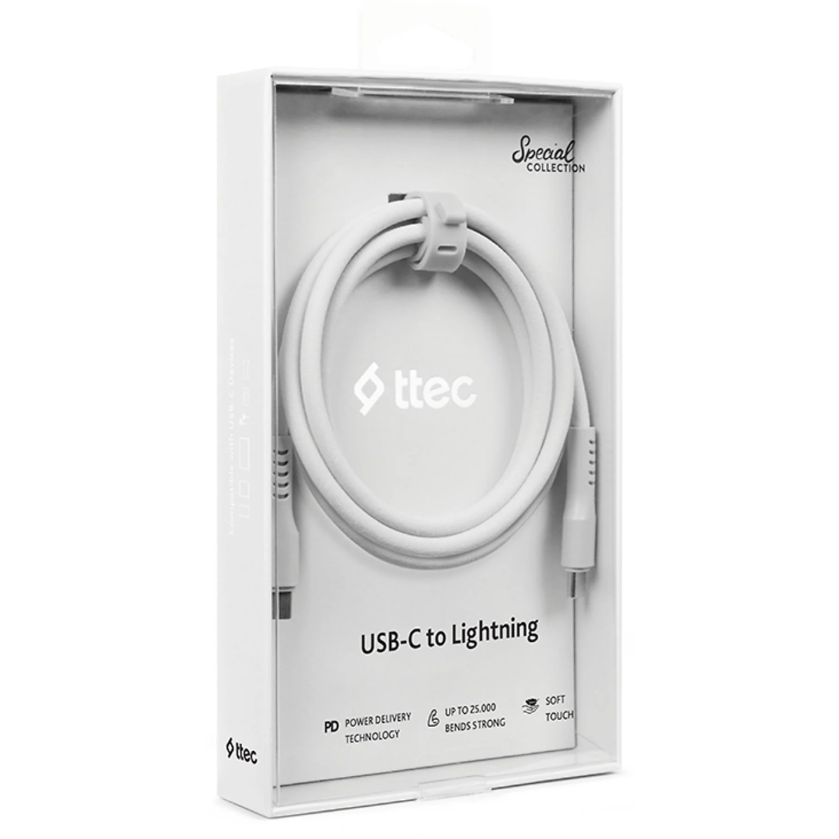 Кабель USB Type-C - USB Type-C, 1.2м, ttec 2DK59B White - фото 4
