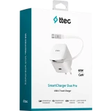 Сетевое зарядное устройство ttec SmartCharger Duo Gan 65W PD White (2SCG05B)
