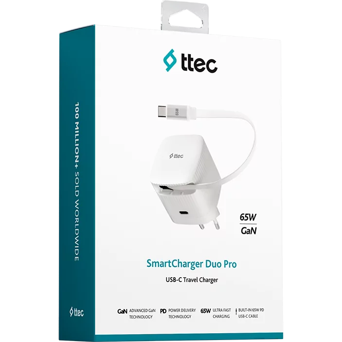 Сетевое зарядное устройство ttec SmartCharger Duo Gan 65W PD White - 2SCG05B - фото 5