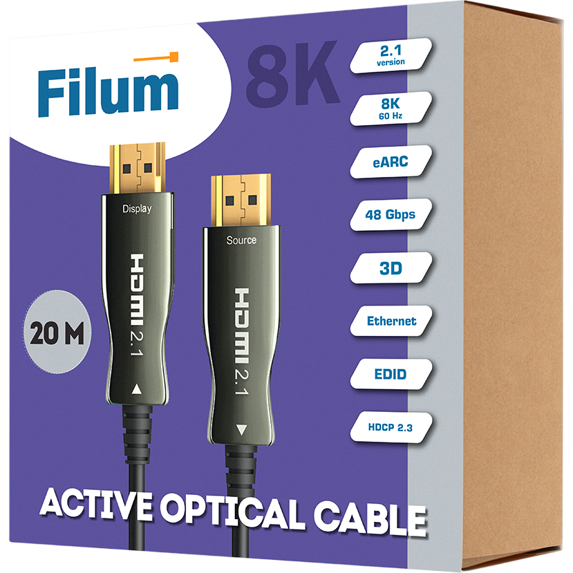 Кабель HDMI - HDMI, 20м, Filum FL-AOC-HDMI2.1-20M - фото 2