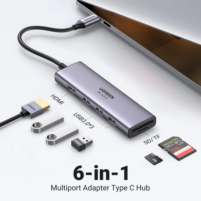 Док-станция UGREEN 6-in-1 USB C Hub Space Gray (CM511) - 60383 - фото 6
