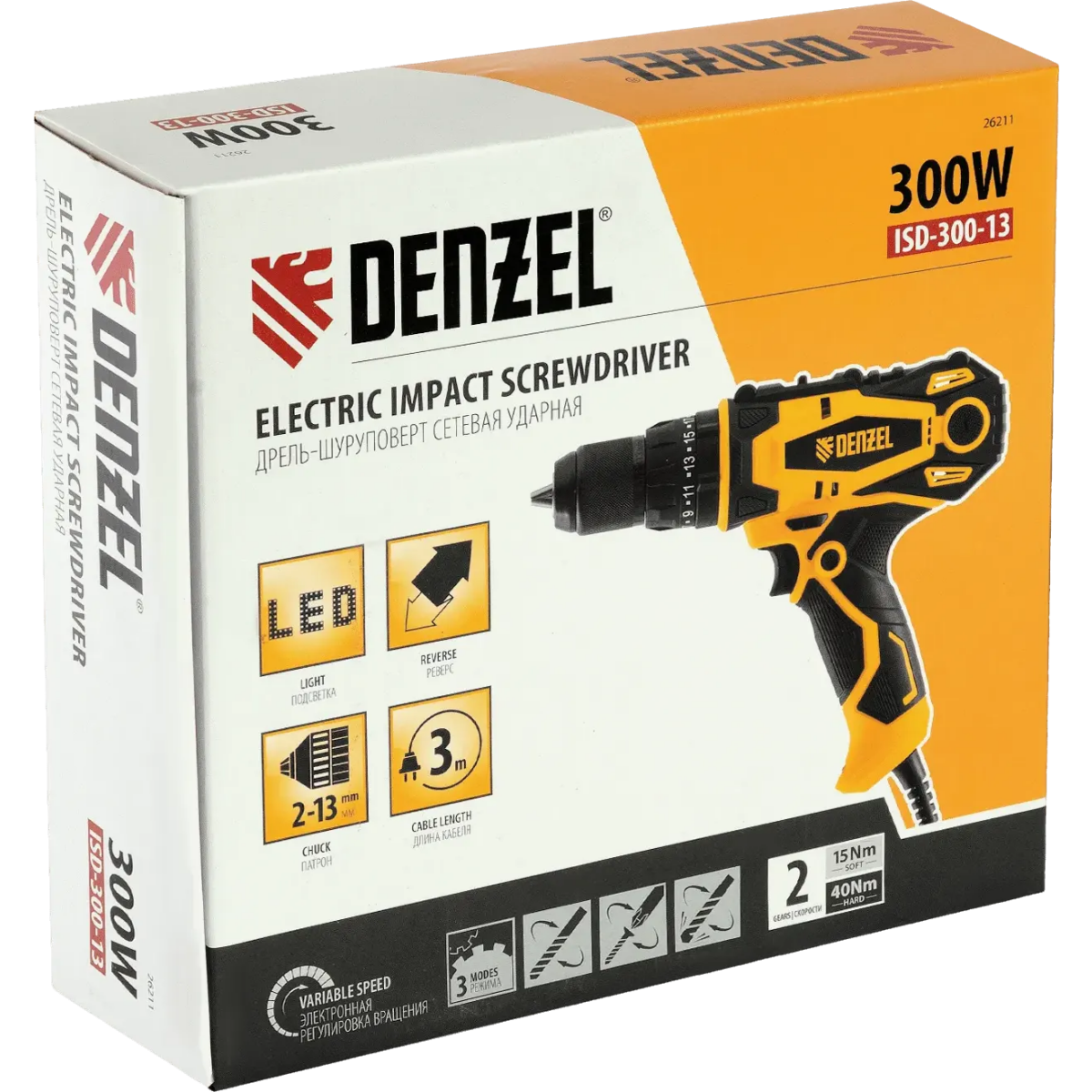 Дрель-шуруповёрт Denzel ISD-300-13 - 26211 - фото 8