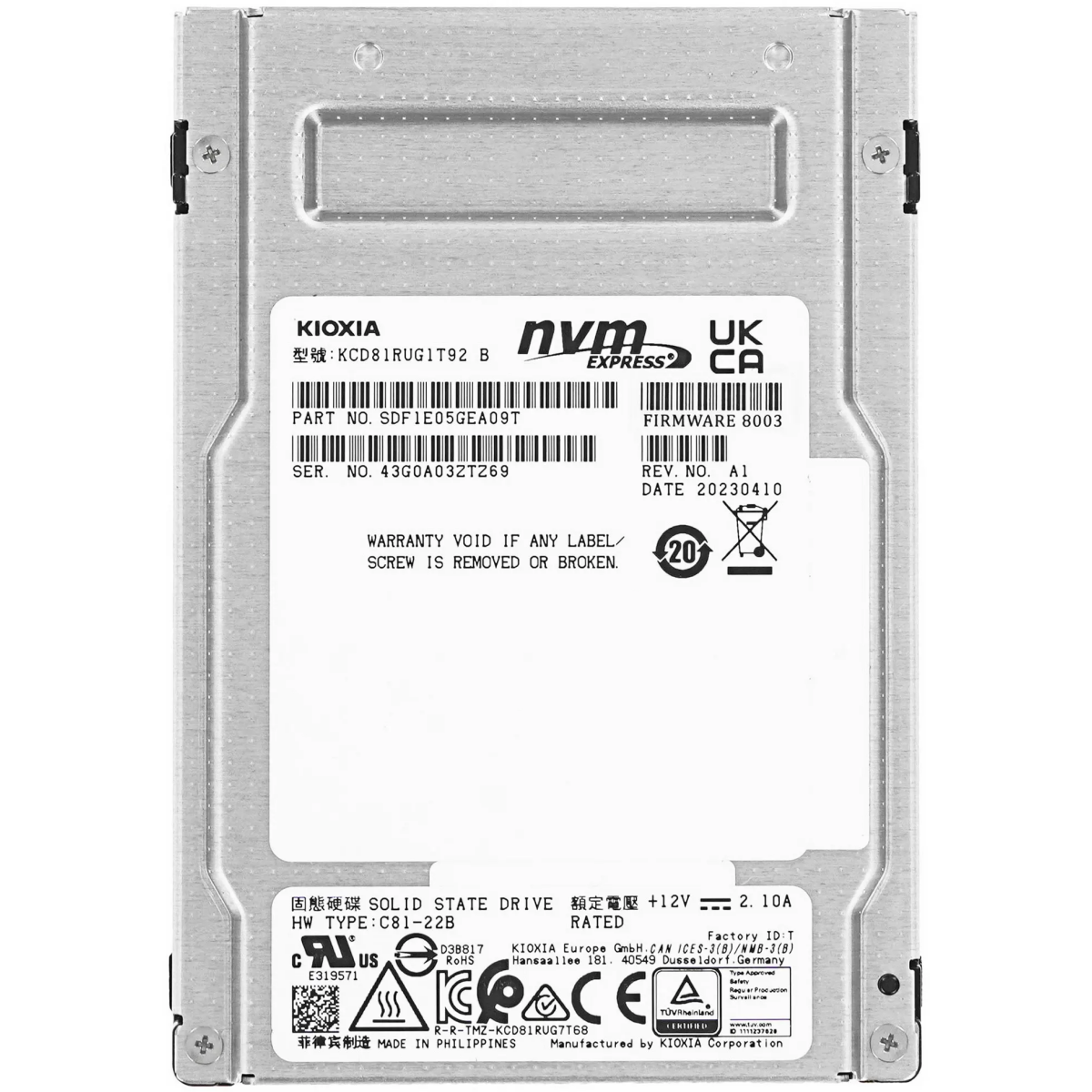 Накопитель SSD 1.92Tb Kioxia CD8-R (KCD81RUG1T92)