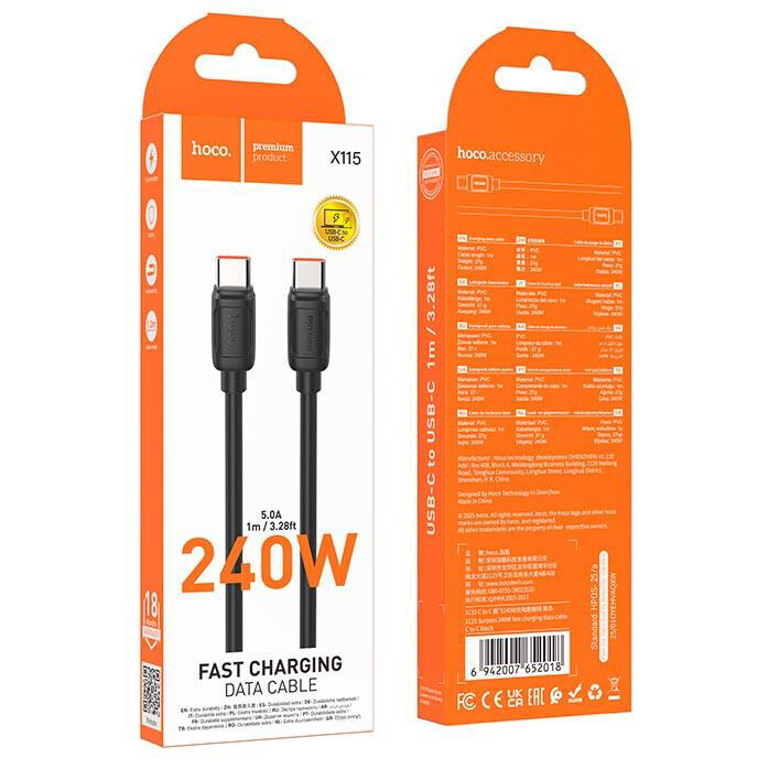 Кабель USB Type-C - USB Type-C, 1м, HOCO X115 Black (52018) - фото 3