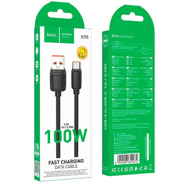 Кабель USB - USB Type-C, 1м, HOCO X115 Black - 51974 - фото 3